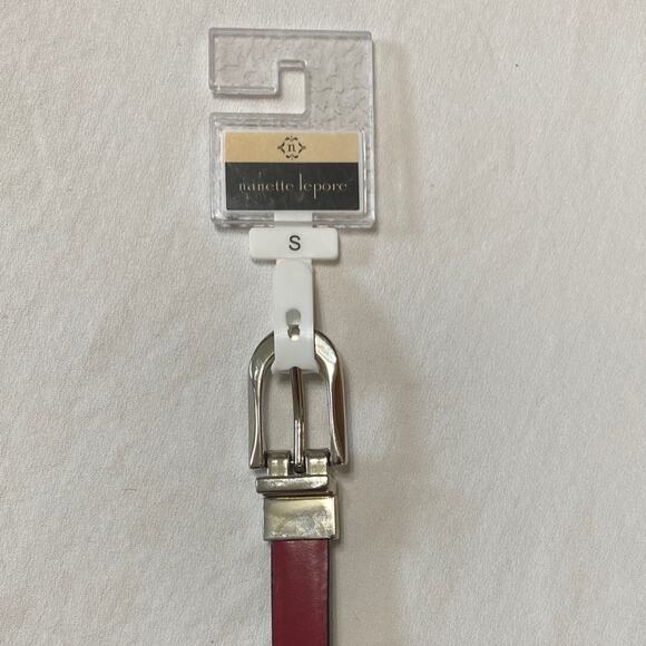 Nanette Lepore Cherry Red 3/4” Wide Belt Reversible to Black Silver Buckle 34” L - Picture 1 of 8